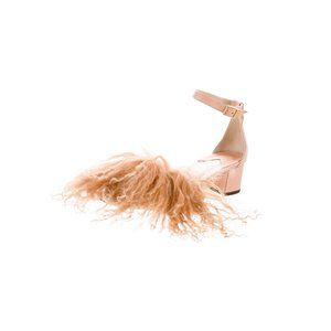 Brother vellies Peach / Blush Statement Sandals w Block Heel & Wool Detail sz 8